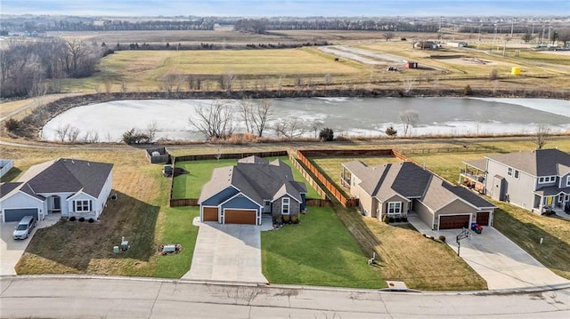 aerial view with a water view