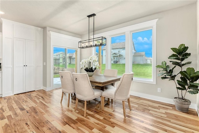 dining area featuring a chandelier and light hardwood / wood-style floors