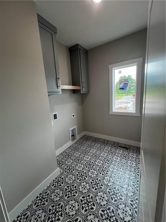 2209 W 176th Pl, Overland Park, KS 66085 - laundry room with hookup for an electric dryer, baseboards, washer hookup, and cabinet space