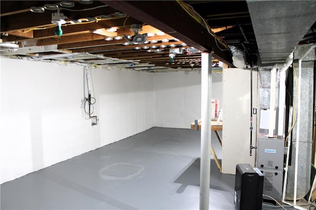 basement with heating unit