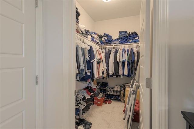 walk in closet with carpet floors