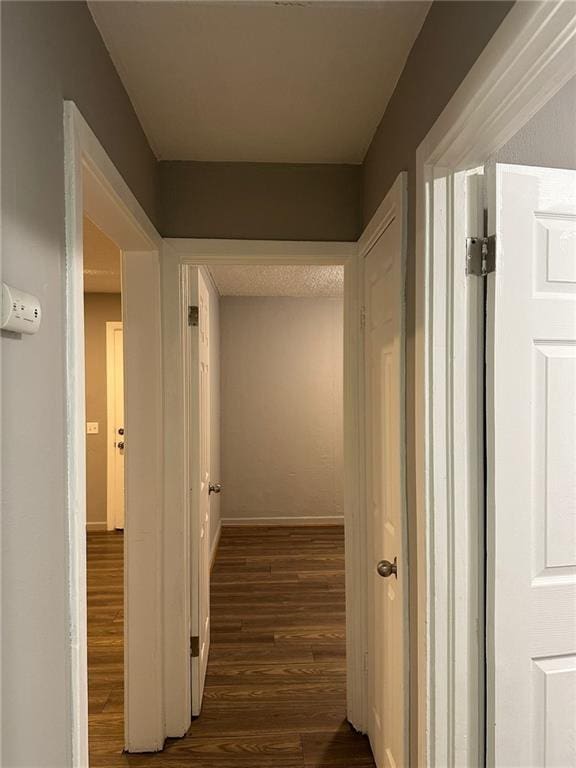 hallway with dark hardwood / wood-style floors