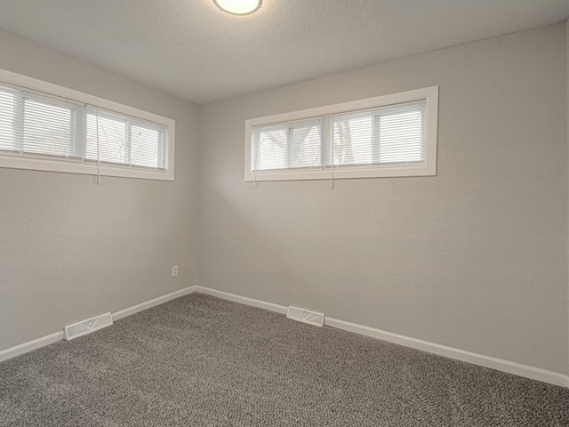 unfurnished room with carpet floors and a textured ceiling