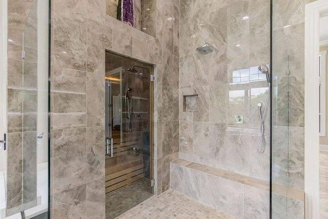 full bathroom featuring a shower stall