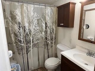 full bathroom featuring vanity, toilet, and shower / tub combo