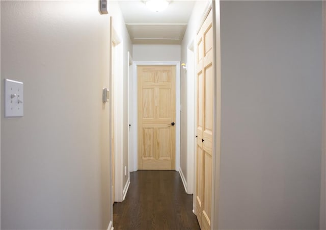 hallway with dark wood-type flooring