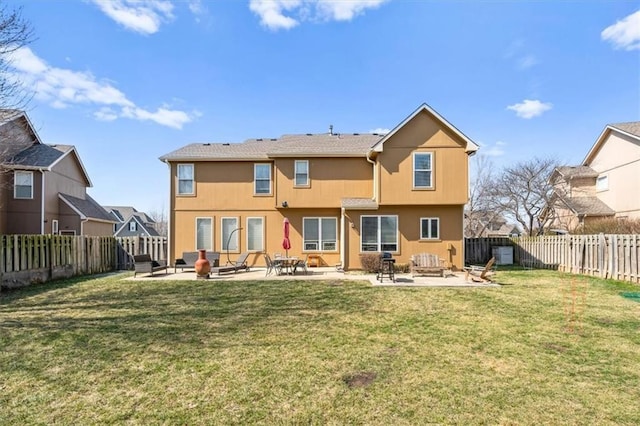 back of house with a patio, a fire pit, and a fenced backyard