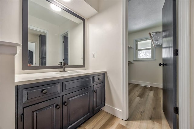 bathroom with vanity and wood-type flooring