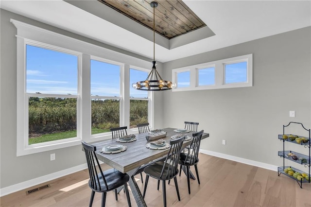 dining area featuring an inviting chandelier and light hardwood / wood-style floors