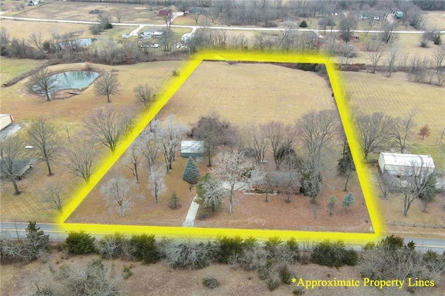 aerial view featuring a rural view