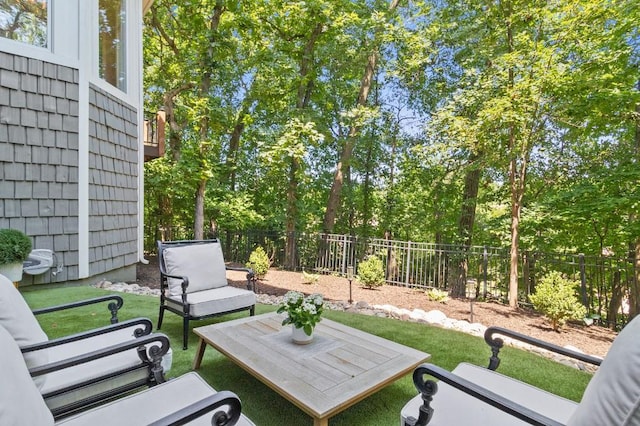 view of patio / terrace featuring a fenced backyard and outdoor lounge area