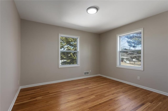 spare room with plenty of natural light, light wood-style flooring, and baseboards