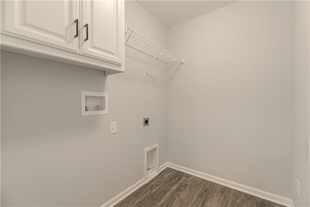 1103 Noah Ln, Kearney, MO 64060 - laundry room featuring cabinet space, electric dryer hookup, washer hookup, and dark wood-style flooring
