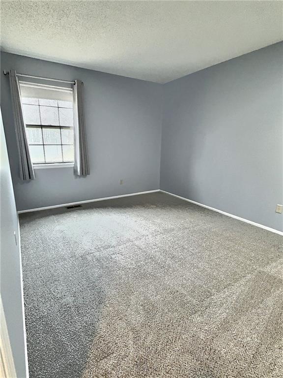 carpeted spare room with a textured ceiling