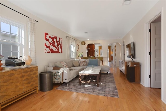 living room with light wood-type flooring