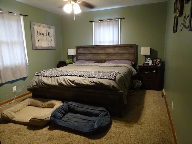 bedroom with carpet floors and ceiling fan