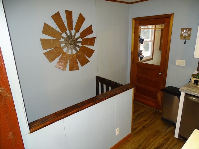 corridor featuring dark hardwood / wood-style flooring