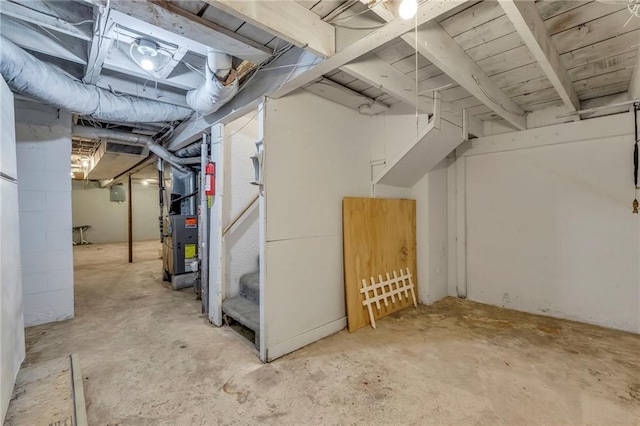 basement featuring heating unit