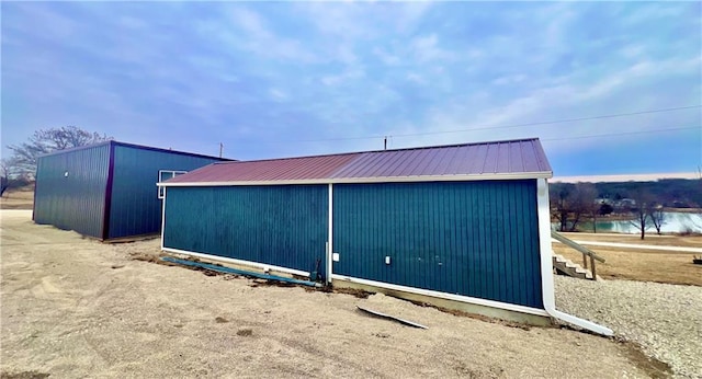 garage with a water view