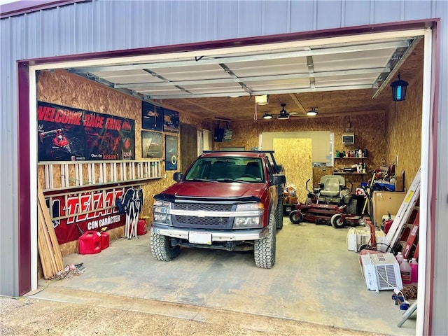 garage with a garage door opener