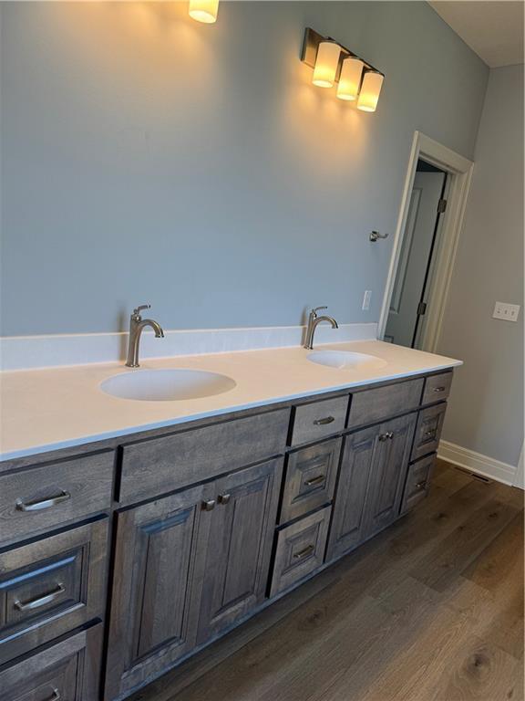25297 W 149th Ter, Olathe, KS 66061 - bathroom featuring wood finished floors and double vanity