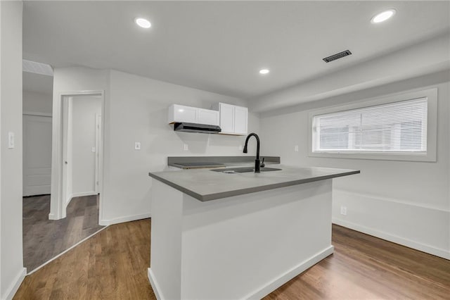 kitchen with white cabinetry, dark wood-type flooring, and sink