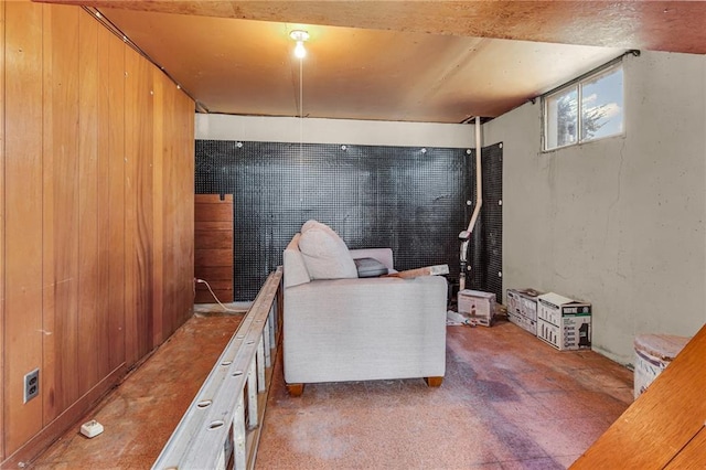 bathroom featuring wooden walls