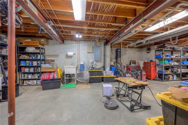 unfinished basement with electric panel