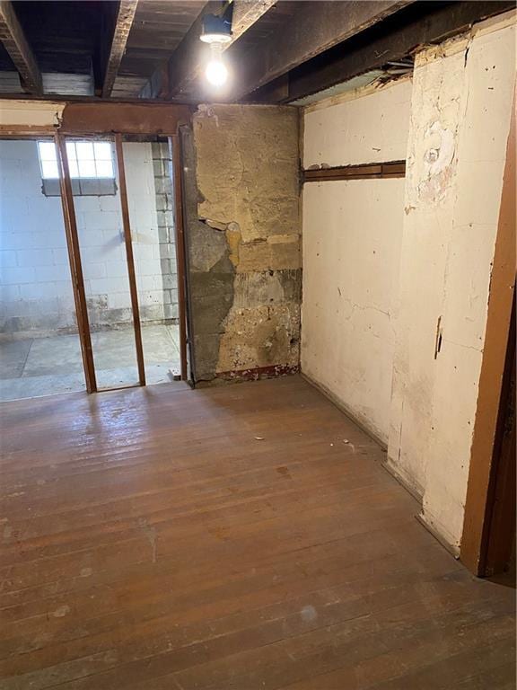 basement featuring hardwood / wood-style flooring