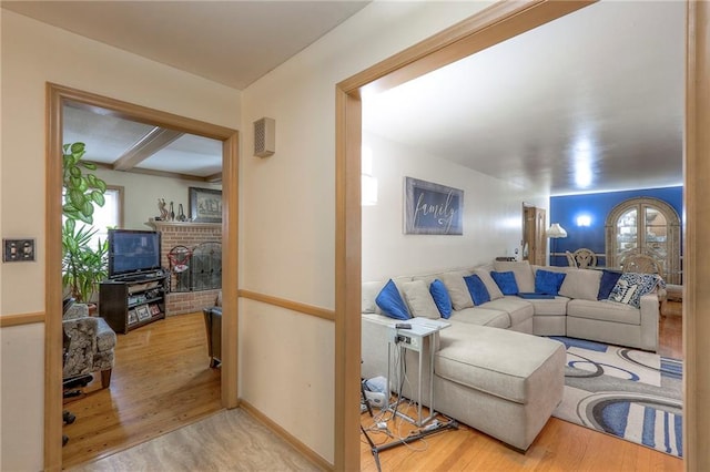 10111 E 86th Ter, Raytown, MO 64138 - living room featuring a fireplace and light hardwood / wood-style floors