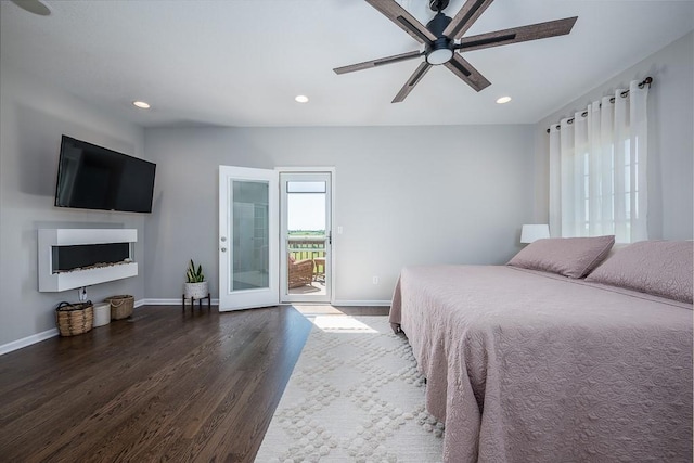 22330 Mclouth Rd, Mclouth, KS 66054 - bedroom featuring access to outside, recessed lighting, baseboards, and wood finished floors