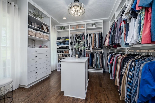 22330 Mclouth Rd, Mclouth, KS 66054 - spacious closet with dark wood-style floors and an inviting chandelier