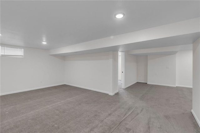 basement featuring carpet flooring