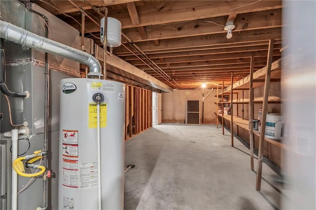 basement featuring water heater