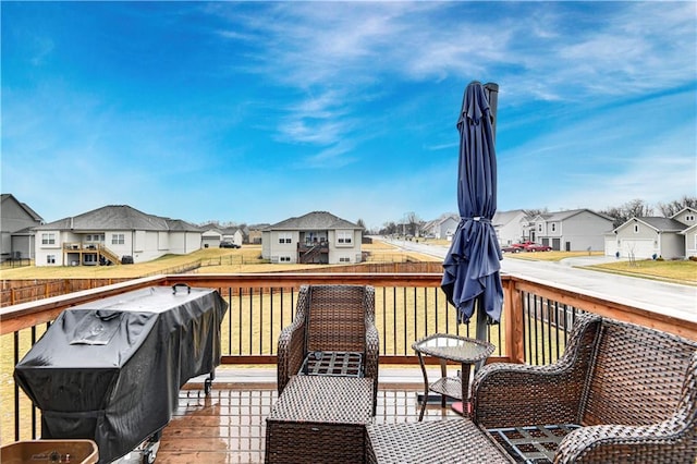 deck with a residential view