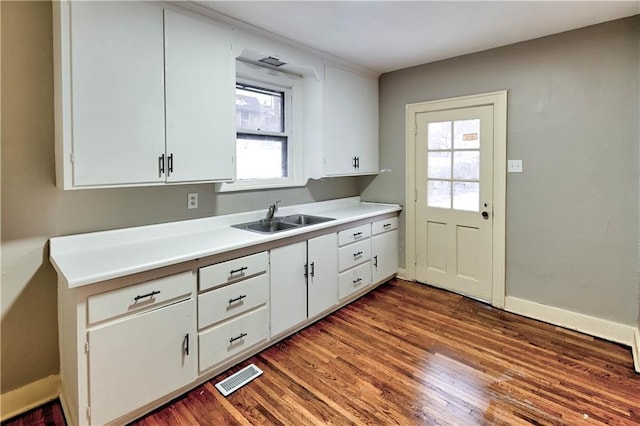 kitchen featuring white cabinetry, sink, and dark hardwood / wood-style flooring