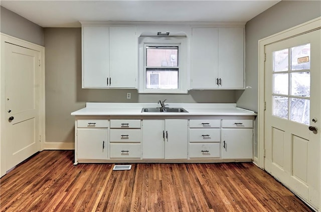 kitchen featuring sink, white cabinets, and dark hardwood / wood-style floors