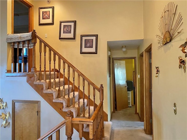 staircase with carpet