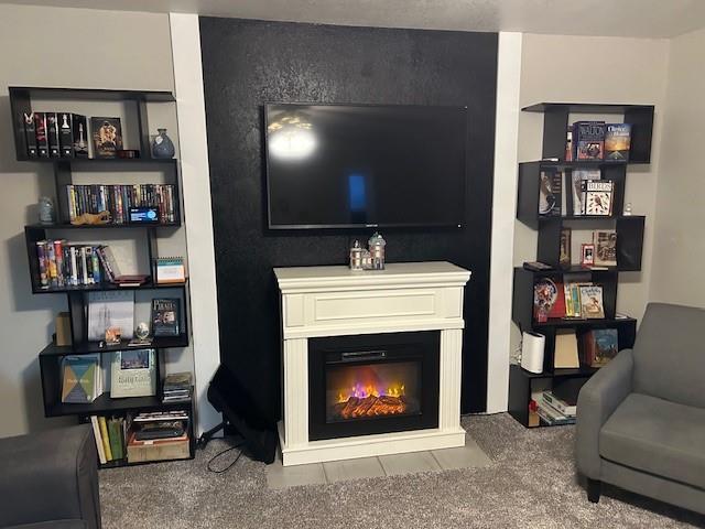 living room with carpet flooring