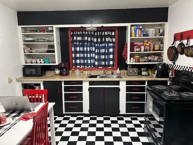 interior space with sink and black appliances