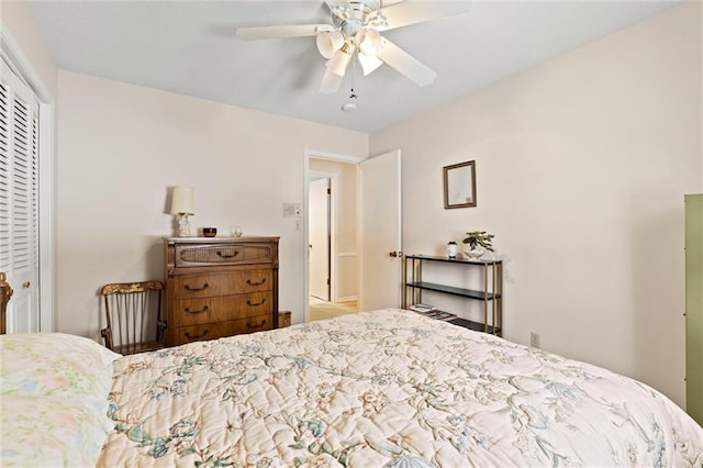 bedroom featuring a ceiling fan and a closet