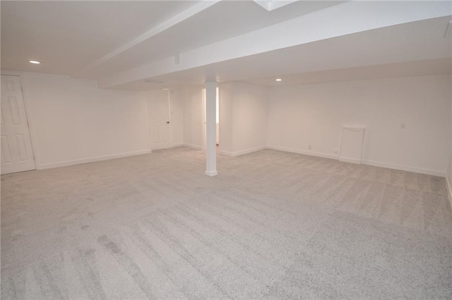 basement with light carpet