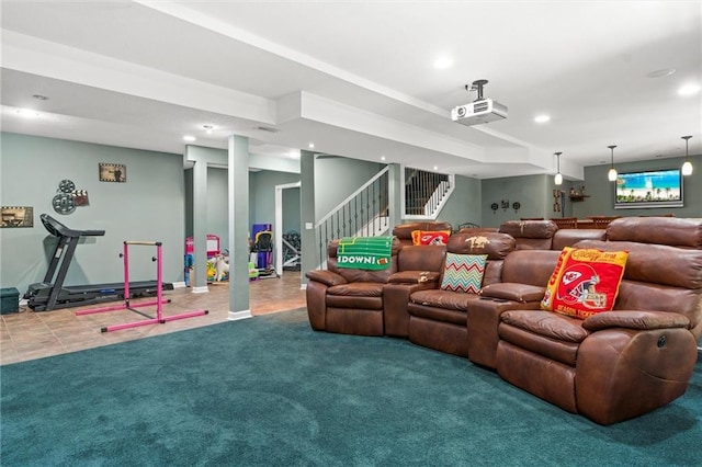 home theater room featuring carpet floors