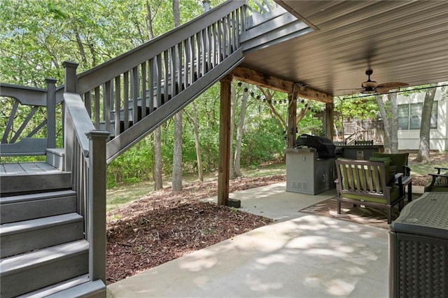 view of patio / terrace with area for grilling and ceiling fan