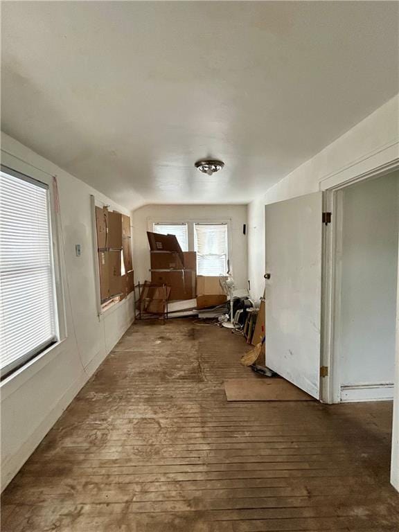 interior space with dark wood-type flooring