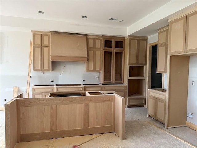 12511 W 183rd Ter, Overland Park, KS 66013 - kitchen featuring a center island, custom exhaust hood, and light brown cabinets