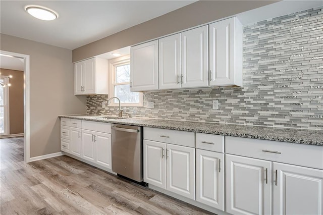 kitchen featuring white cabinetry, sink, and stainless steel dishwasher