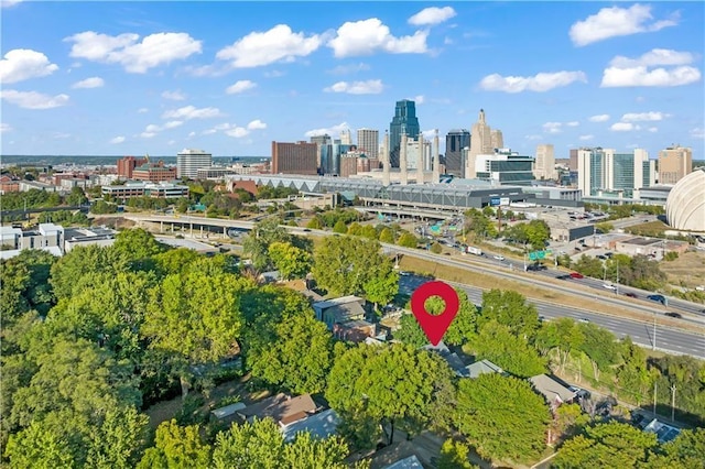 drone / aerial view with a view of city