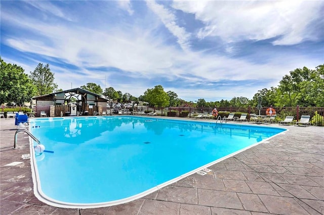 view of swimming pool featuring a patio