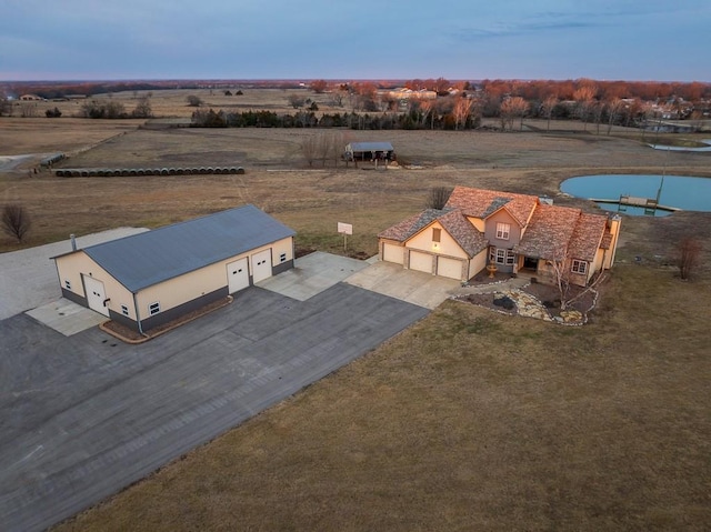 aerial view at dusk with a rural view